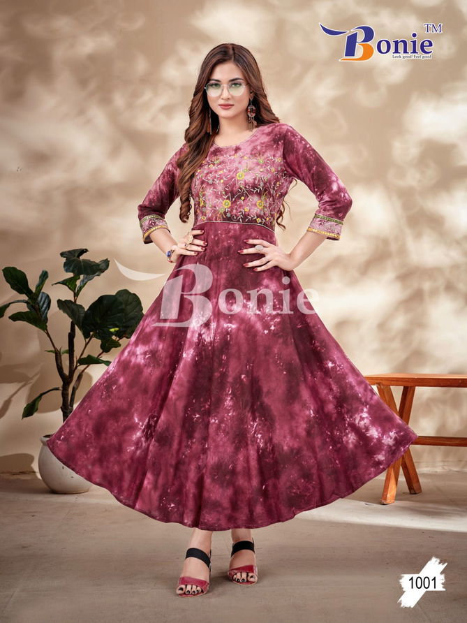 Bonie Tie Die Rayon Anarkali Designer Kurtis Catalog
